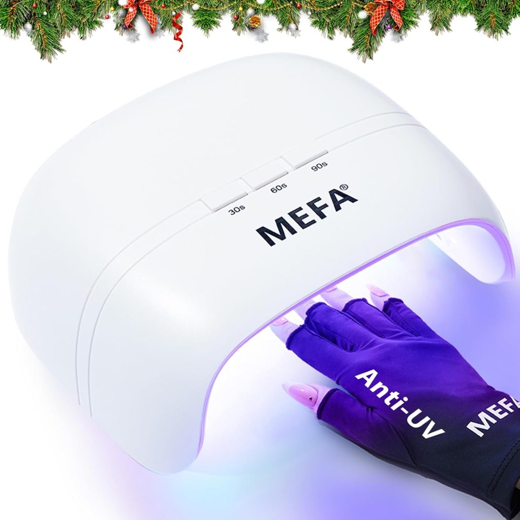 MEFA UV Nail Lamp with UV Gloves, 72W UV Light for Gel Nails with 21pcs Lamp Beads, 3 Times UV Dryer for Gel Nail Polish Fast Curing, Professional UPF99+ UV Gloves for Gel Manicures for Women Salon