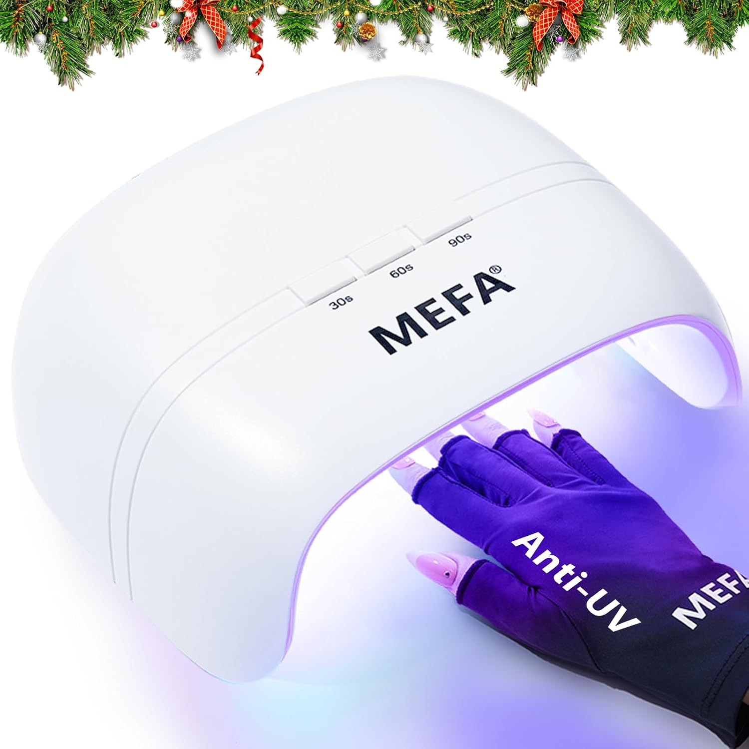 MEFA UV Nail Lamp with UV Gloves, 72W UV Light for Gel Nails with 21pcs Lamp Beads, 3 Times UV Dryer for Gel Nail Polish Fast Curing, Professional UPF99+ UV Gloves for Gel Manicures for Women Salon