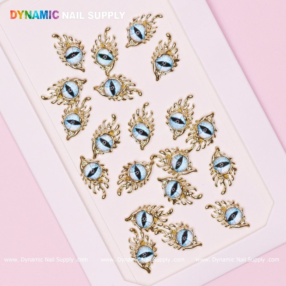 Light blue eye nail charms gold frames - 2