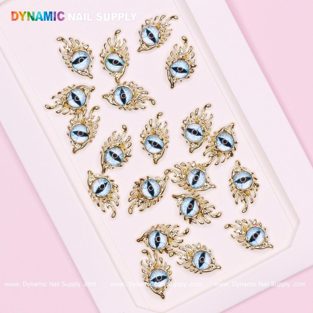 Light blue eye nail charms gold frames - 3