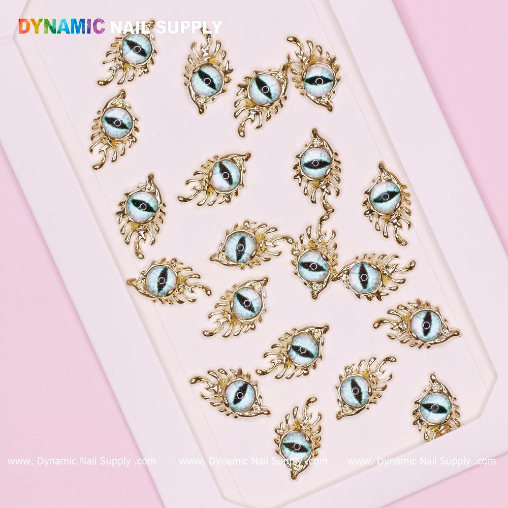 Light blue eye nail charms gold frames - 4