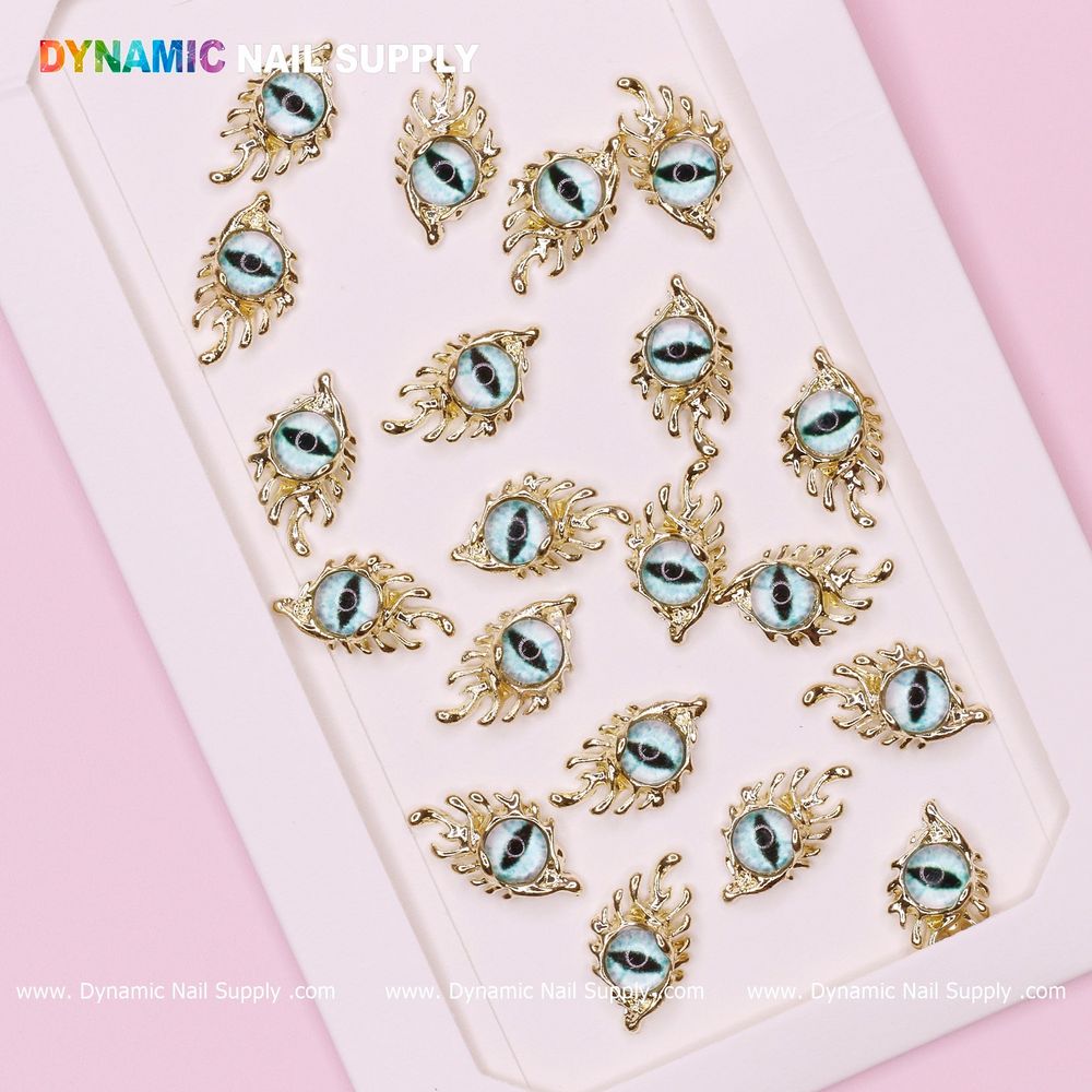 Light blue eye nail charms gold frames - 5
